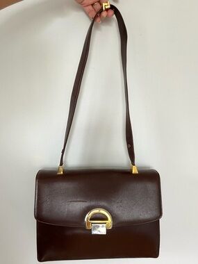 VTG Koret Dark Brown Leather Shoulder Bag Mixed Metal